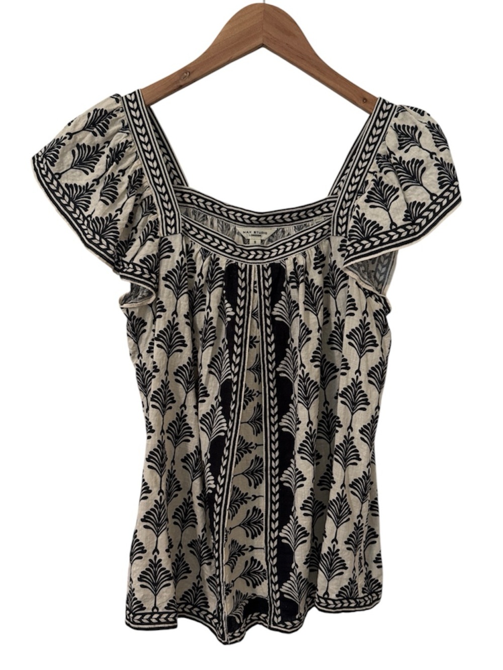 Max Edition Flutter Sleeve Top Black/Cream Small
